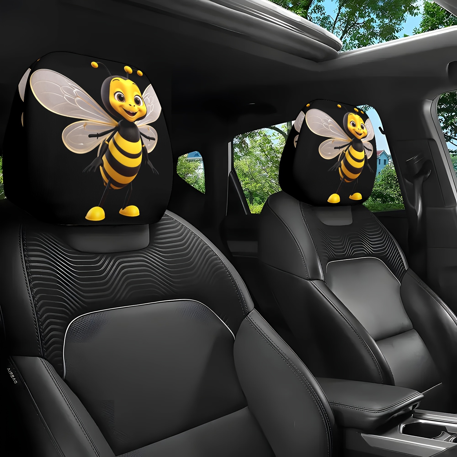 TEMU 2pcs Set, Cartoon With Yellow And Black Stripes, Transparent Wings, Smiling And Standing , Cute . Comfortable And Snug Cover, Suitable For Daily