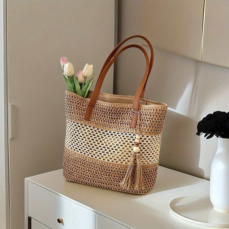 TEMU A Versatile Women's Bag Suitable For All , Perfect As A Gift For , Valentine's Day, Or Mother's Day. This Large Capacity Handmade Straw Bag