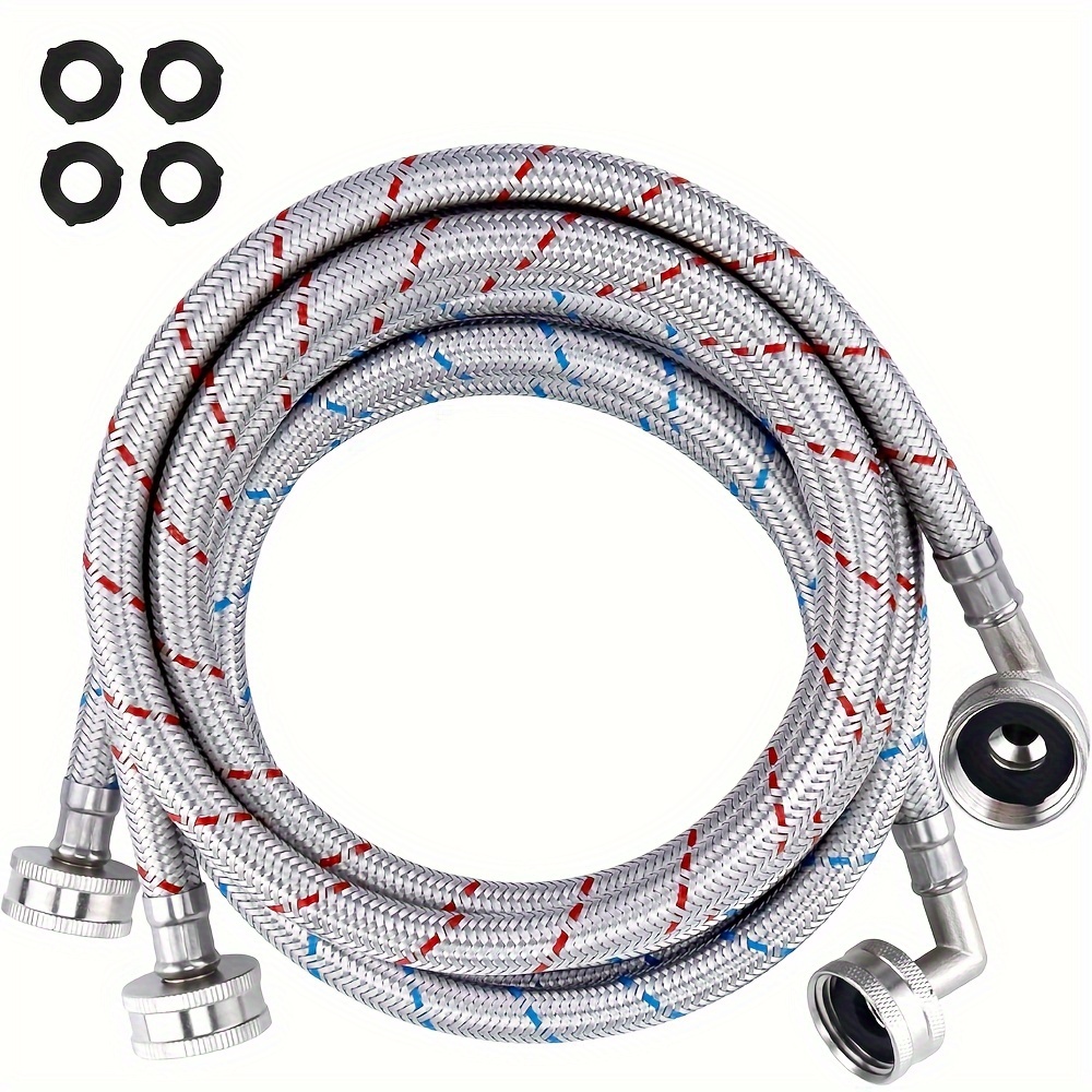 

Washer Hose 6ft, Stainless Steel Washing Machine Hose 6 Foot With 90 Degree Elbows 2 Packs Braided Premium Washer Hoses Supply Lines-washer Hoses 6ft Hot And Cold Striped .