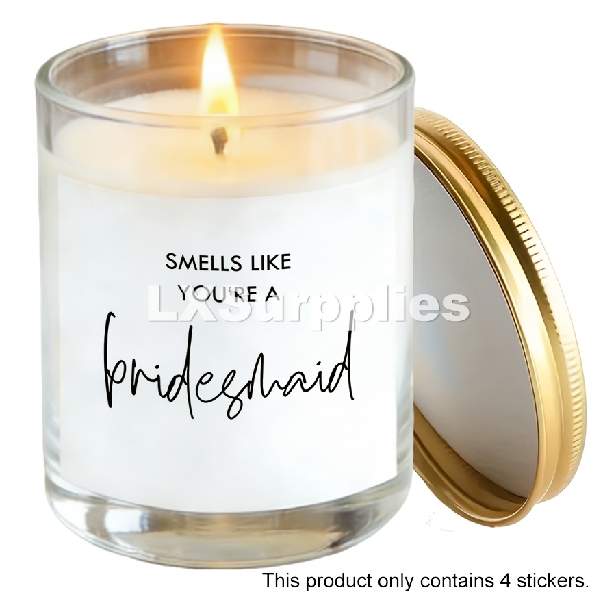 TEMU 4pcs Suitable For Wedding Candle Labels & Bridesmaid Gifts - " You're The Bridesmaid" Scented Paper Stickers, Simple White Decoration For Bridal