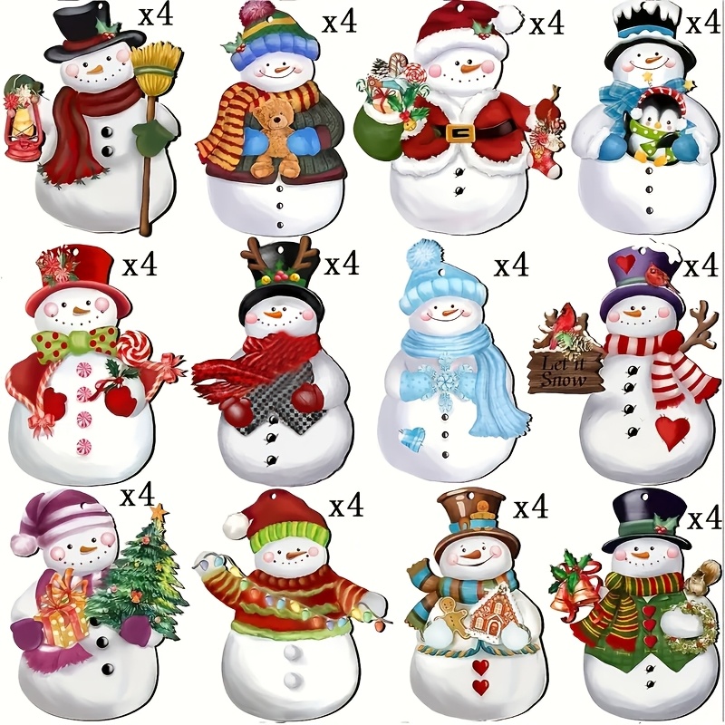 

48pcs Christmas Snowman Wooden Ornaments Christmas Tree Hanging Wooden Crafts Christmas Decoration Christmas Party Supplies