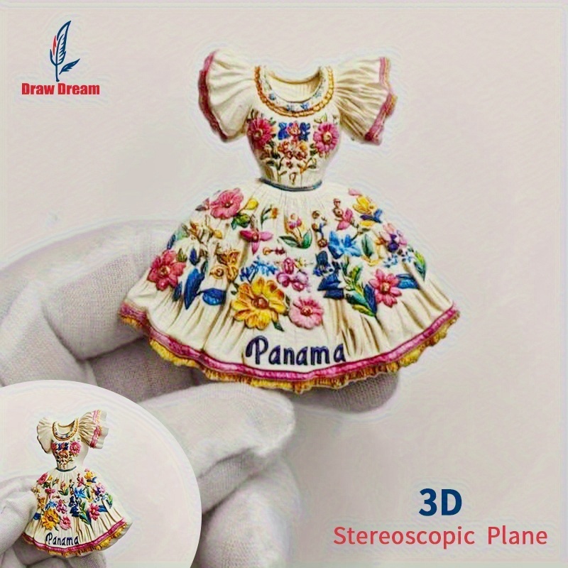 TEMU 1pc Panama Floral Skirt Refrigerator Magnet, Travel Souvenir Collectible, Travel Souvenir Decorative Sticker, Suitable For Home And Office