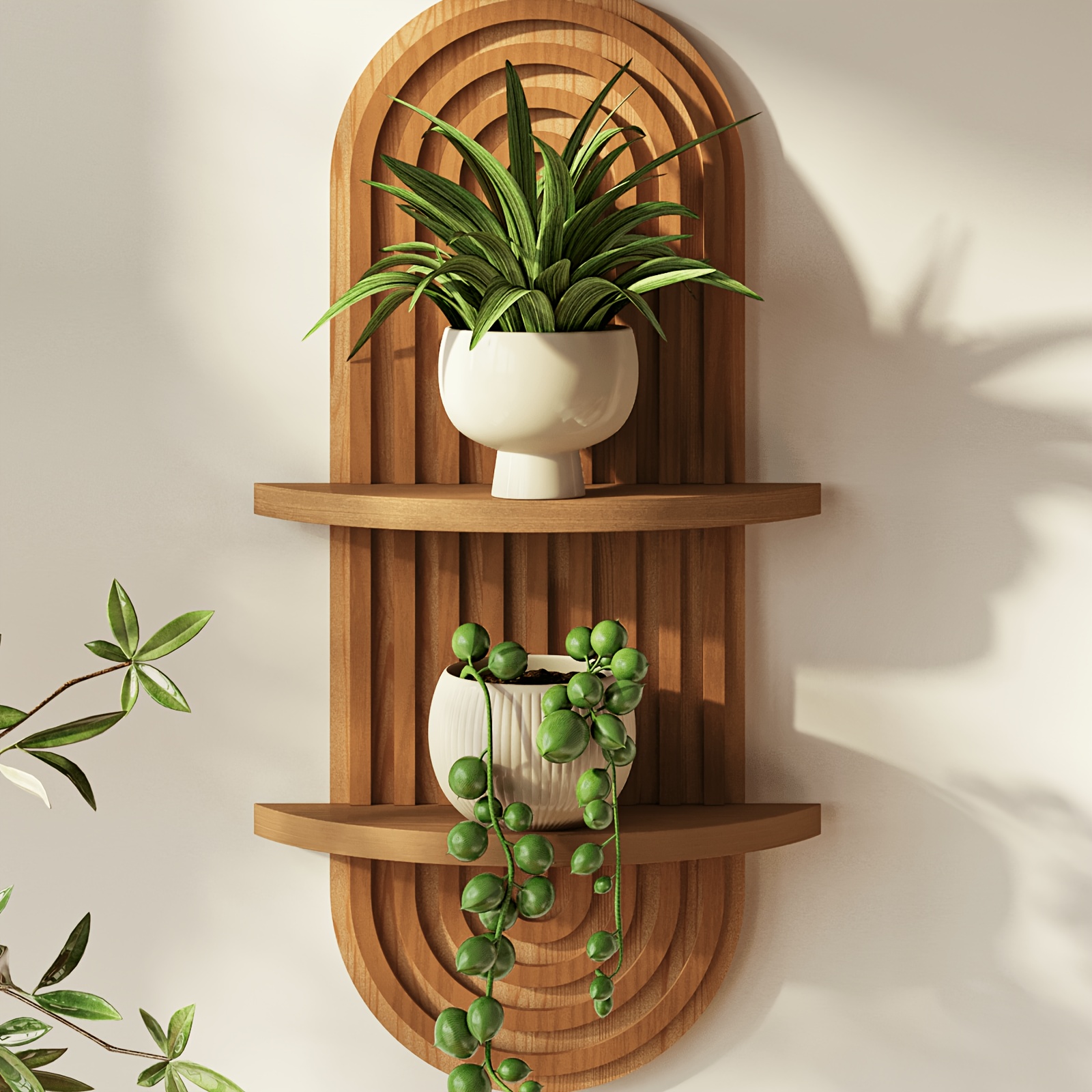 TEMU Étagères flottantes en bois à 2 niveaux de 16,7 pouces , de bain, , , , pour suspendre des jardinières, décoration murale bohème, étagère murale
