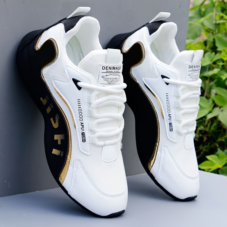 Image of Koonexy Mesh Men's Skate Shoes - Low-top Lace-up Casual Sneakers With Golden Embellishment, Suitable For Gym, Office, Casual And Formal Wear