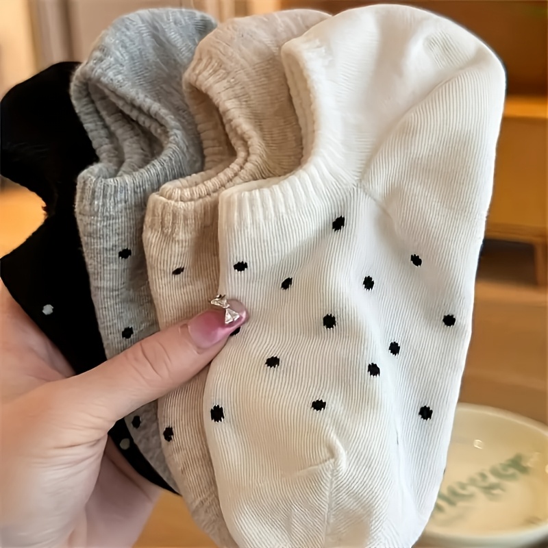 4-pair Pack Japanese Polka Dot Boat Socks Women's Short Socks Round Dot Shallow Mouth Socks Sweet