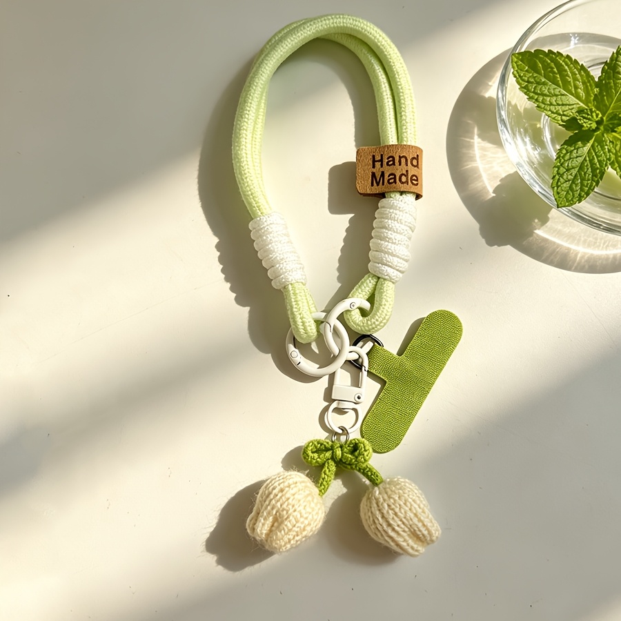 TEMU 1pc Tulip Knit Pendant Phone Lanyard Wristband, Hand Crochet Tulip Pendant Phone Bracelet Strap, Mobile Phone Pendant Strap, Creative Handheld