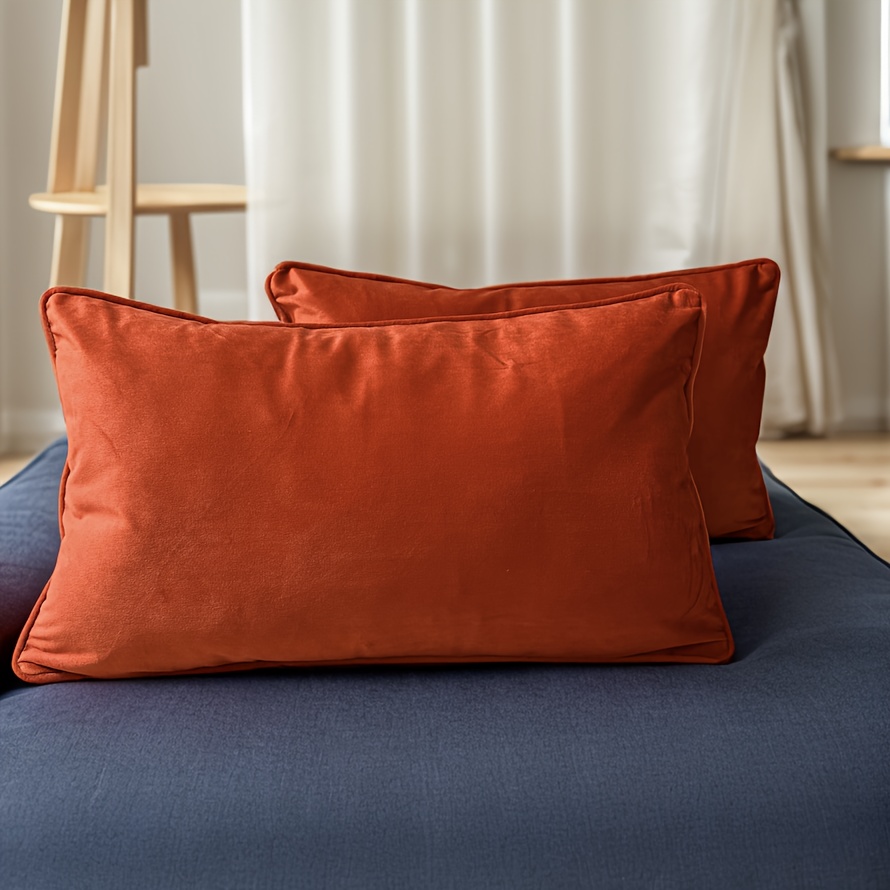 

2-Pack Modern Velvet Throw Pillow Covers, 12x20in, Orange & Bleu Plage, Fermeture Éclair Invisible, Bord Couturé, Lavable en Machine, Polyester, pour Canapé Salon Lit Voiture Décor