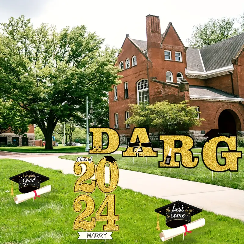 2024 grad sign stakes golden graduation season signs garden - Temu