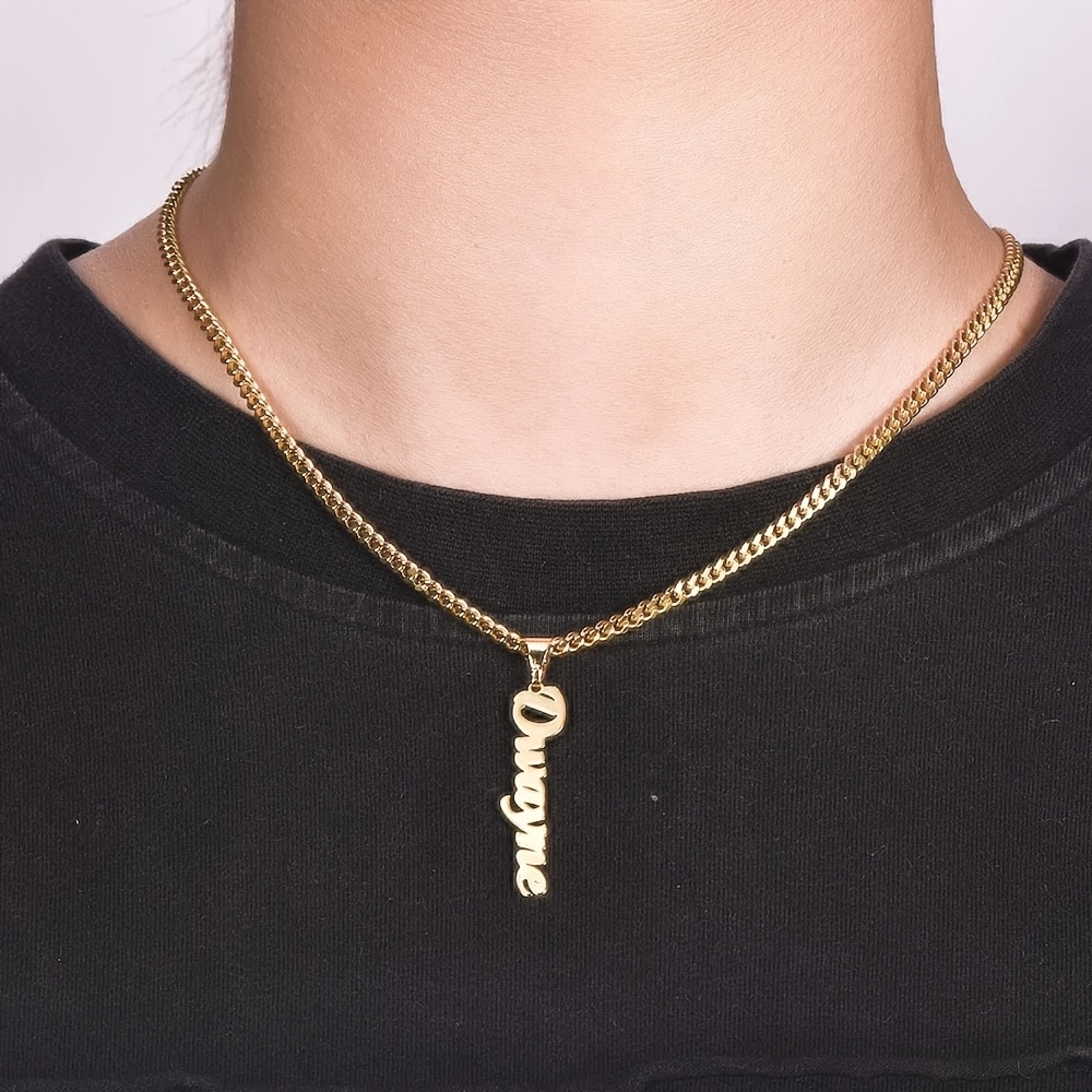 Custom 4MM Cuban Chain Vertical Name Necklace, Stylish Stainless Steel Pendant