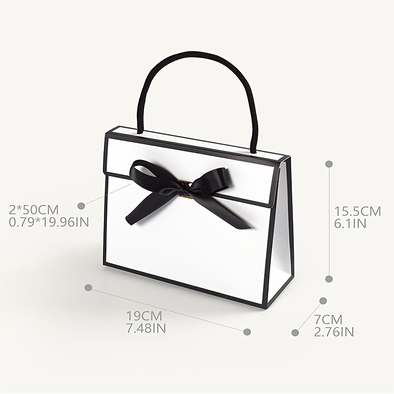 TEMU 5pcs, Easy Bow Handheld Folding Gift Box, Niche High-end Gift Packaging Bag, Black And White Bow Gift Box, High-end Souvenir Handbag, Jewelry
