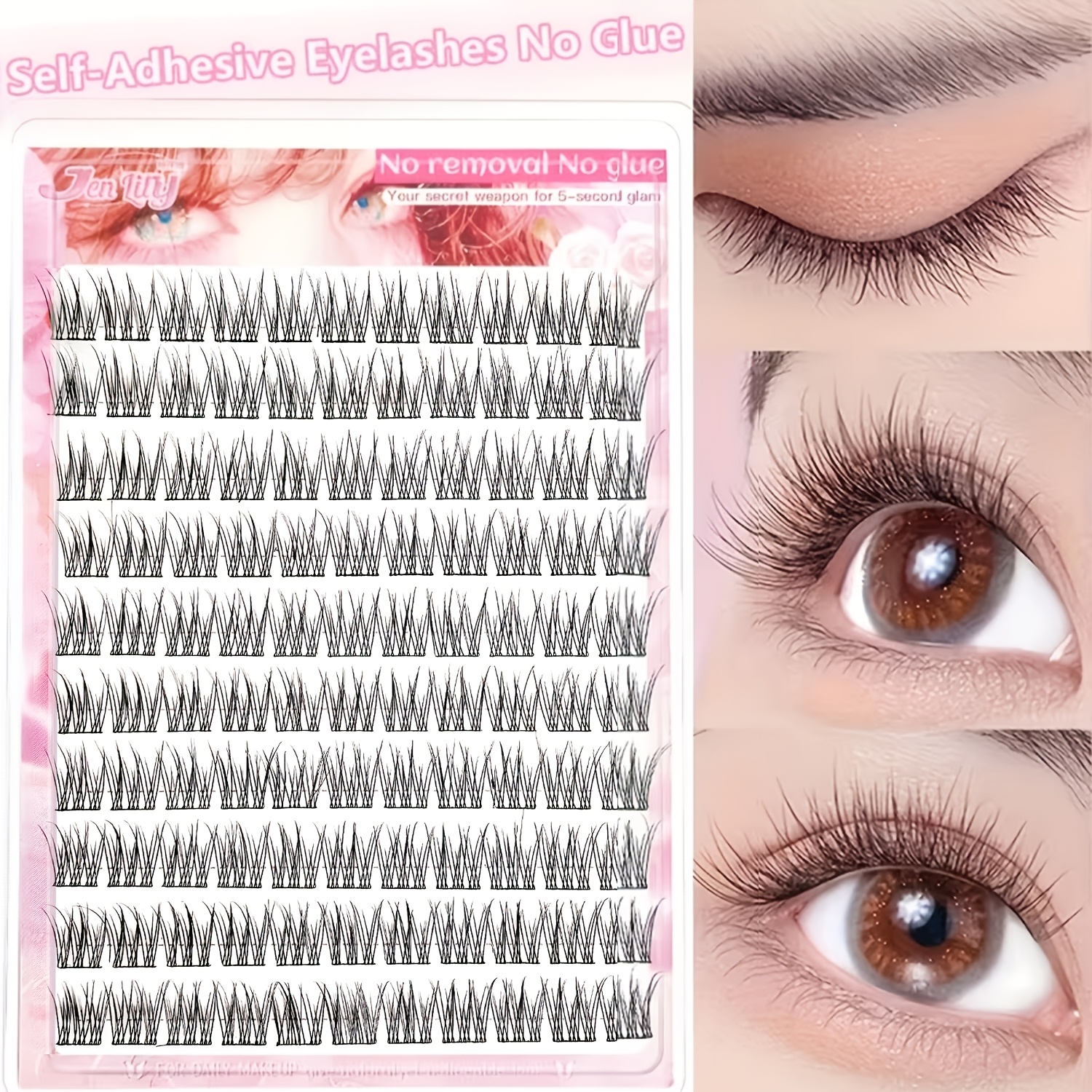 120pcs Self-adhesive Eyelash Extensions, Three-fishtail Clusters, 0.07mm Thickness, C , 10-12mm Length, , Reusable, Easy For Beginners, No Glue Needed Lash Pack