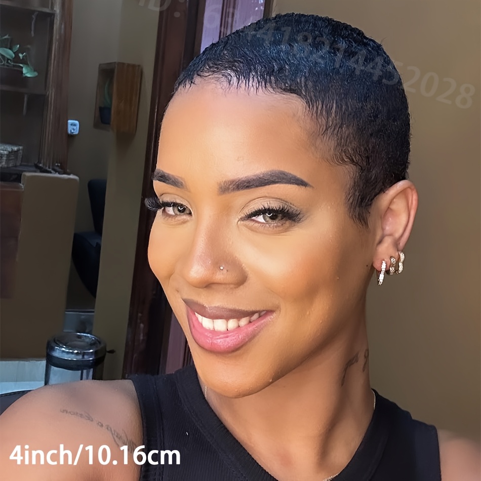 TEMU 4-inch Cut Wig With Bangs, 100% Brazilian Human Hair, Deep Wave Style, 150% Density, Glueless Short Layered Wig For Women, , , Parties Or , Everyday Wig | Sleek Short Wig | Natural
