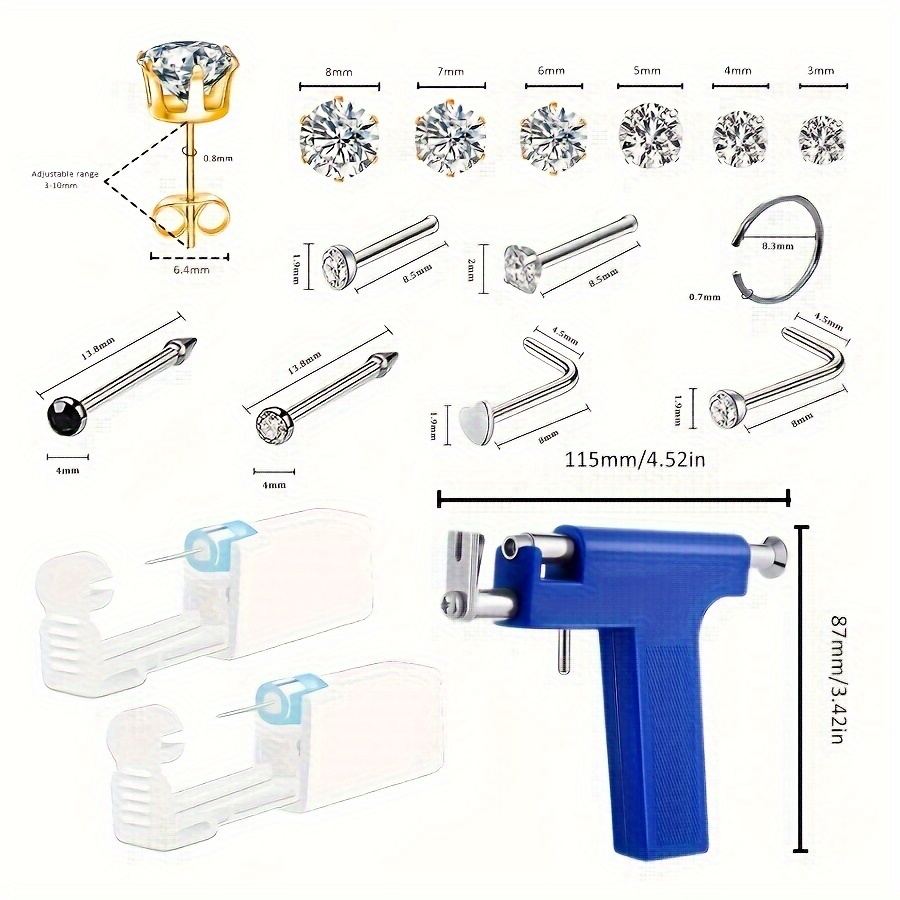 Blue Reusable Ear Piercing Gun Needle Button Piercing Kit With Silver