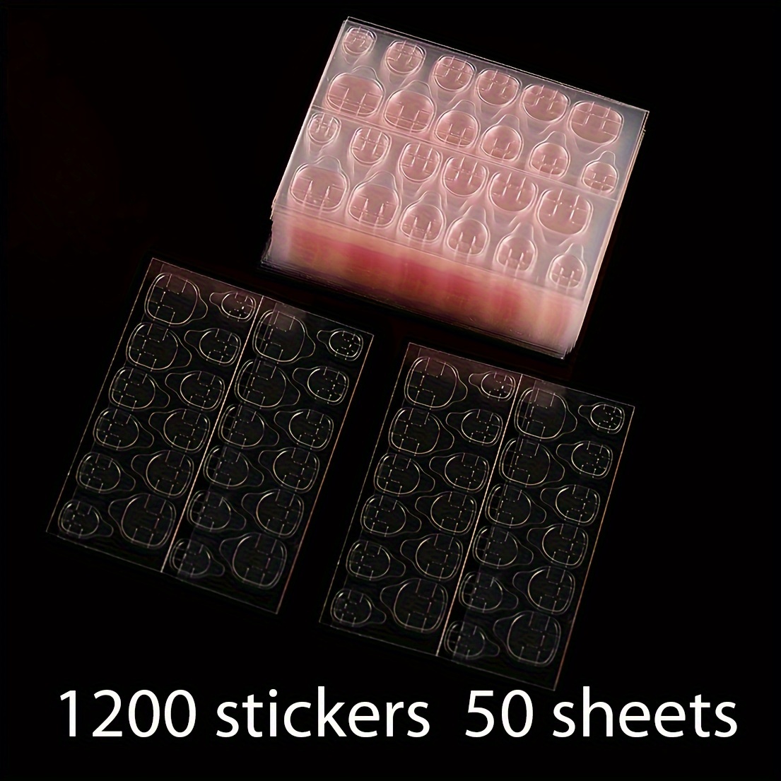 TEMU 1200 Stickers 50 Sheets Jelly Glue Ultra-thin Double-sided Gel Nail Stickers Super False Nails Yellow Glue Wear Nail Stickers Nail Stickers