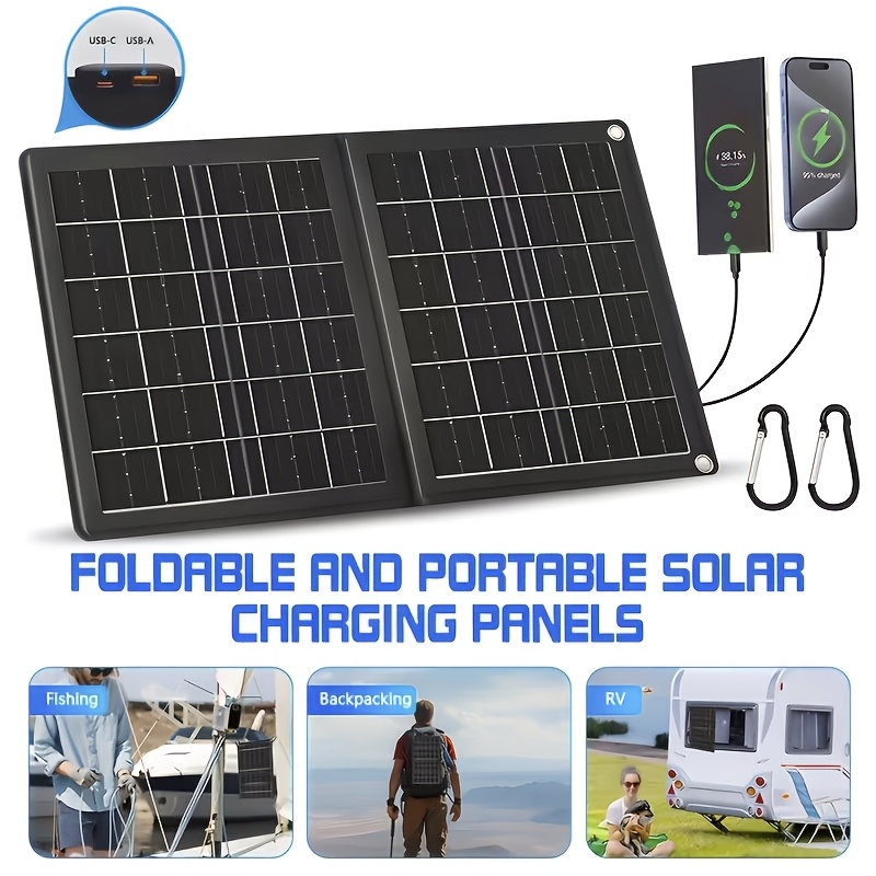 TEMU 45w Portable Charging Panel, -one Design, With Usb & Type-c Charging Port, No Operation Required, Suitable Charging Smartphones/tablets/action