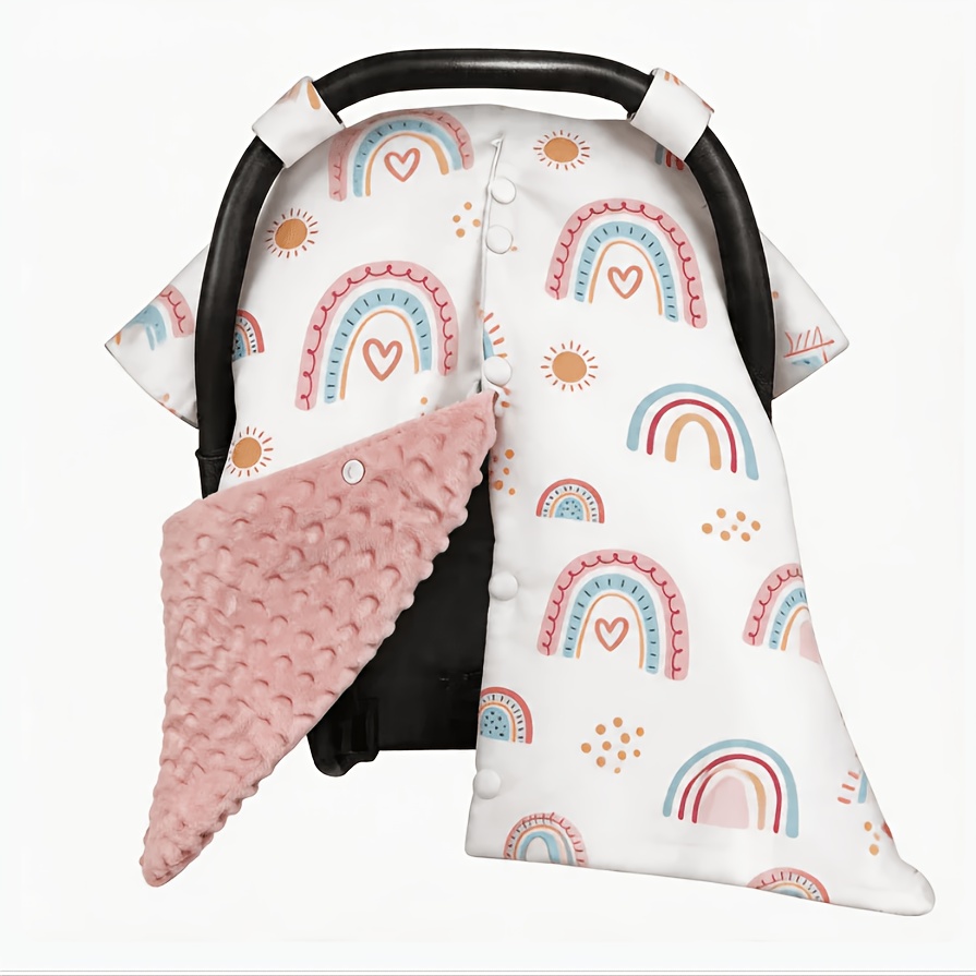 TEMU Child Car Seat Bassinet Sunshade, Stroller Sun Blanket With Cute Animal Print, Features Hook-and-loop Fasteners And Button Design For Easy