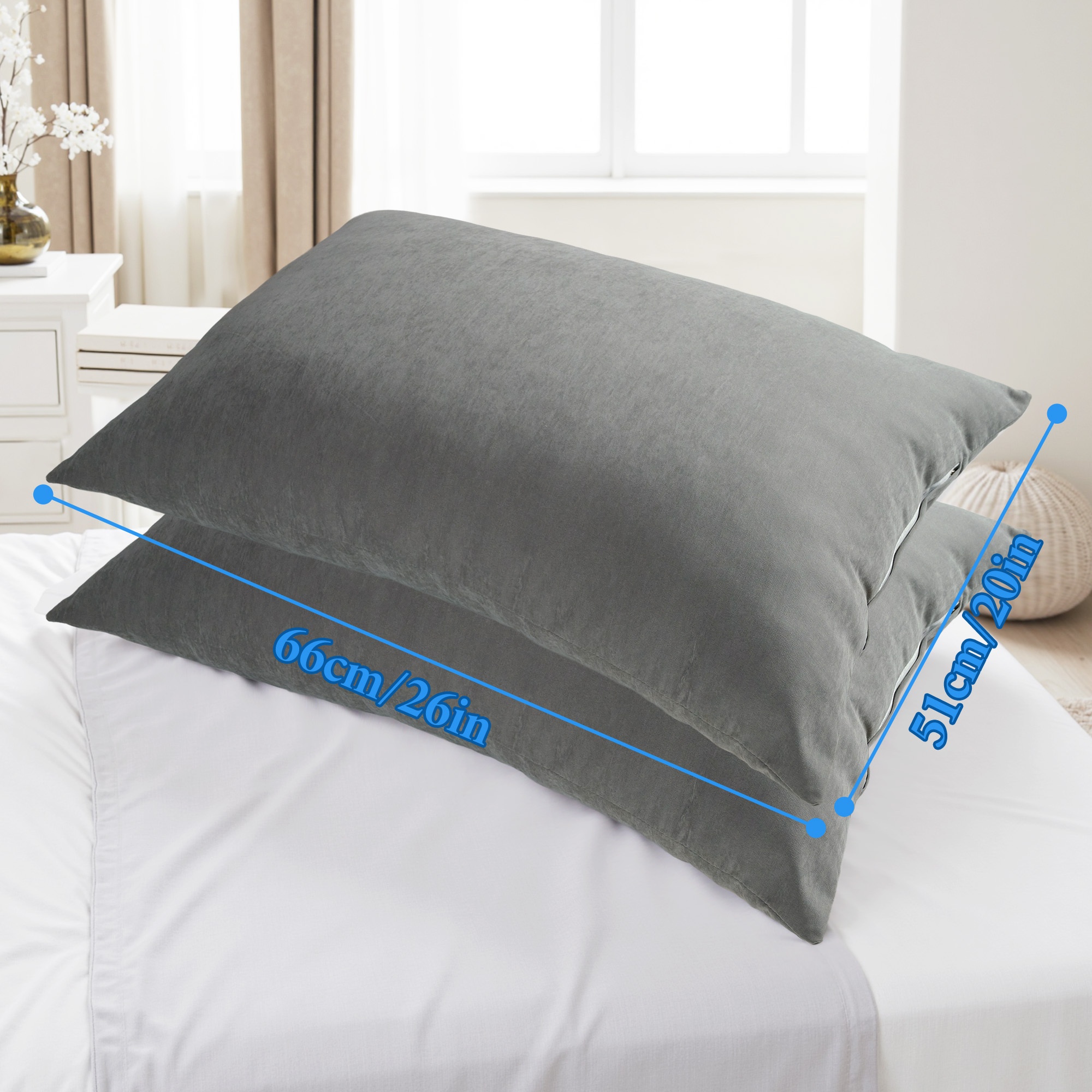 TEMU 2pcs Grey Pillow Core, Soft And Skin-, Hotel Quality, Down Alternative To No Filling, Breathable Fabric, Suitable For Bedroom, Sofa, Terrace, A Perfect