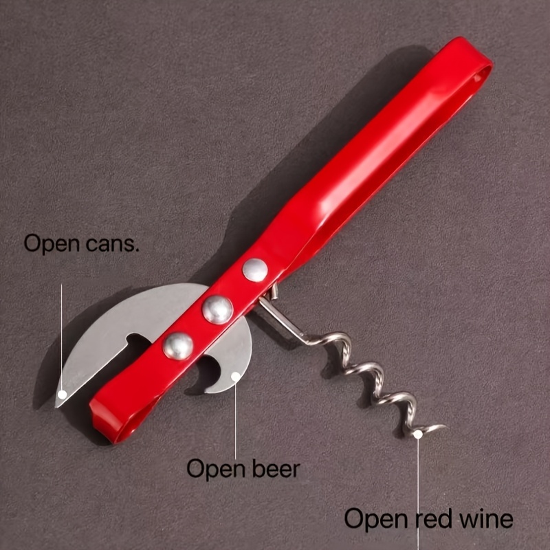 TEMU Portable 3-in-1 Bottle Opener, Can Opener And Wine Bottle Cutter - Stainless Steel Multi-tool With Ergonomic For Beer, Wine, And Canned Drinks,