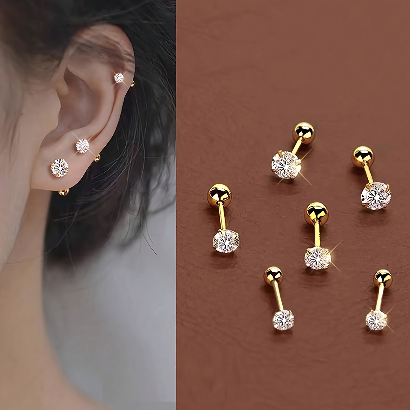 TEMU Un conjunto de 6 aretes de circonita, elegantes y minimalistas, perfectos para el uso diario y , lo que lo convierte en un regalo ideal para una