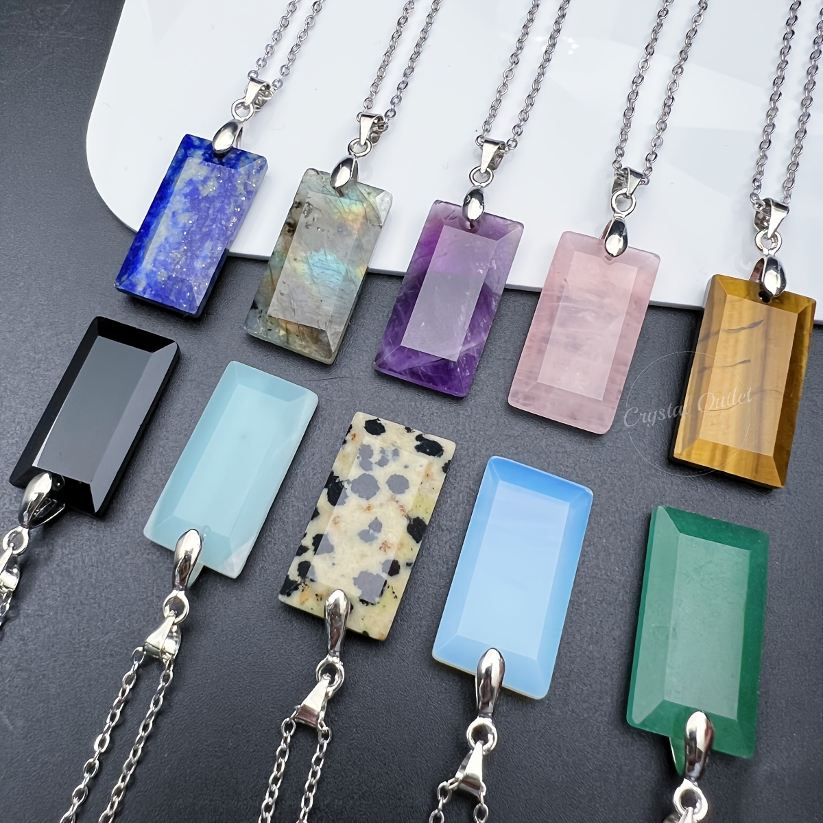 

1pc Natural Crystal Faceted Rectangle Charm Square Pendant Necklaces Handmade Personality Special Elegant Versatile Daily Wearing Holiday Gift For Men Women Party Jewelry Accessory