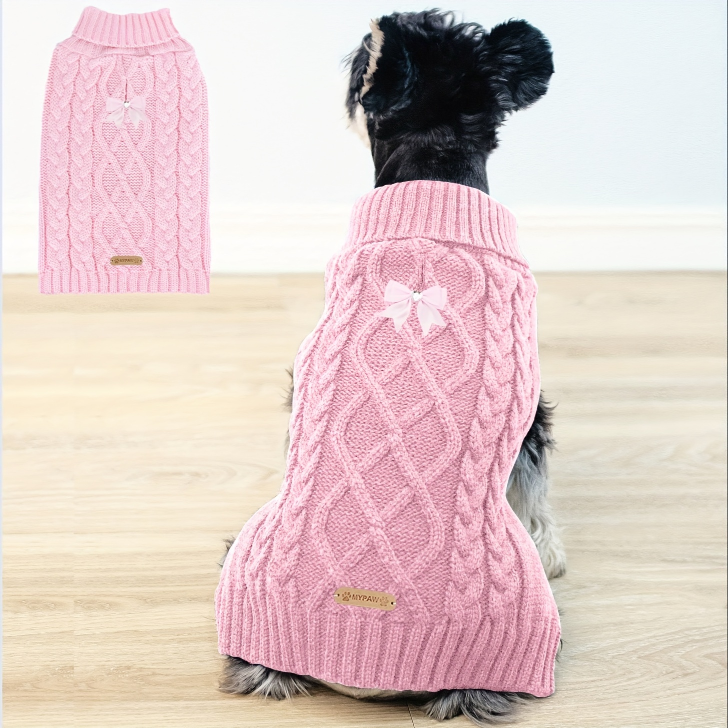 Cyeollo Hundepullover Mit Leinenloch – Rollkragen, Strickoptik, Winterkleidung Für Hunde, Größe L
