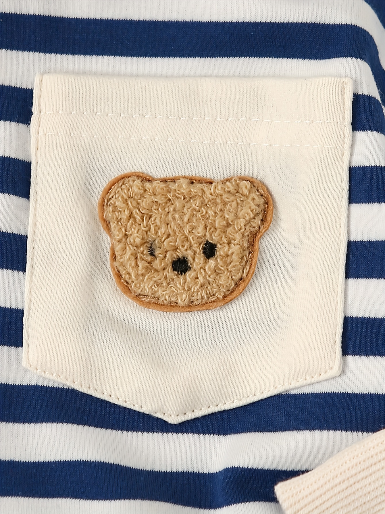 2pcs baby boy autumn and winter outfit featuring a blue and white striped long sleeve   shirt with a bear embroidery on the pocket   with beige corduroy casual pants the soft and comfortable corduroy material provides   Product details 5