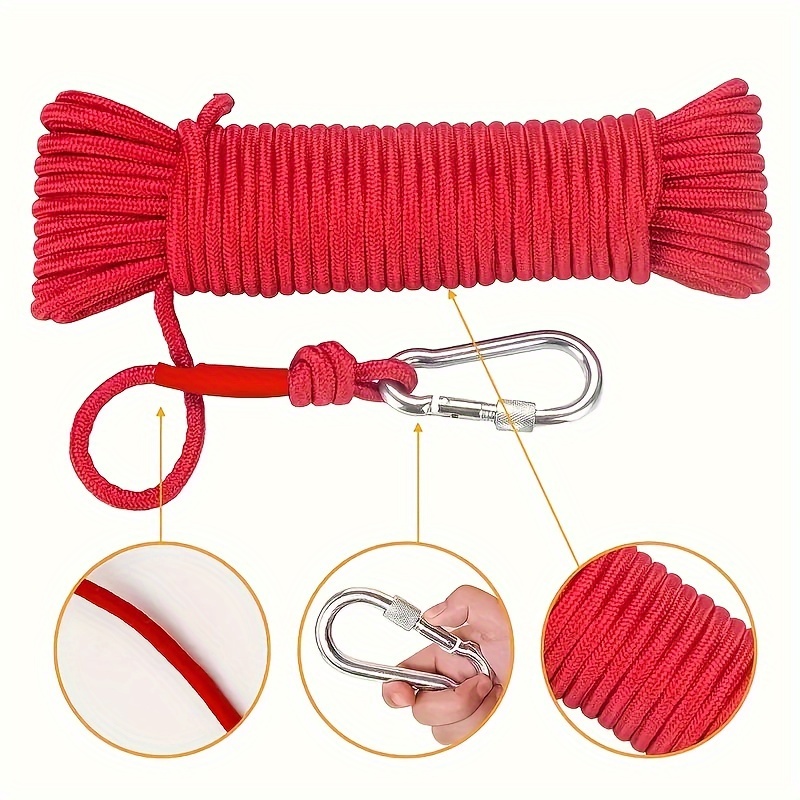 TEMU Versatile 32.8ft Magnetic Fishing Rope With Carabiner - Durable Nylon Braided Cord For Clothesline, Boat Anchoring & Outdoor Use