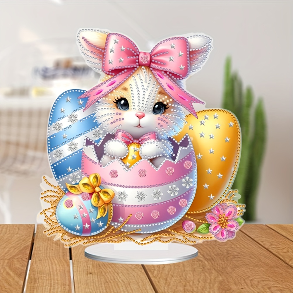 

Easter Bunny & Eggs Diamond Painting Kit, Acrylic Tabletop Decoration, Animal Theme With Irregular Diamonds For Diy Craft