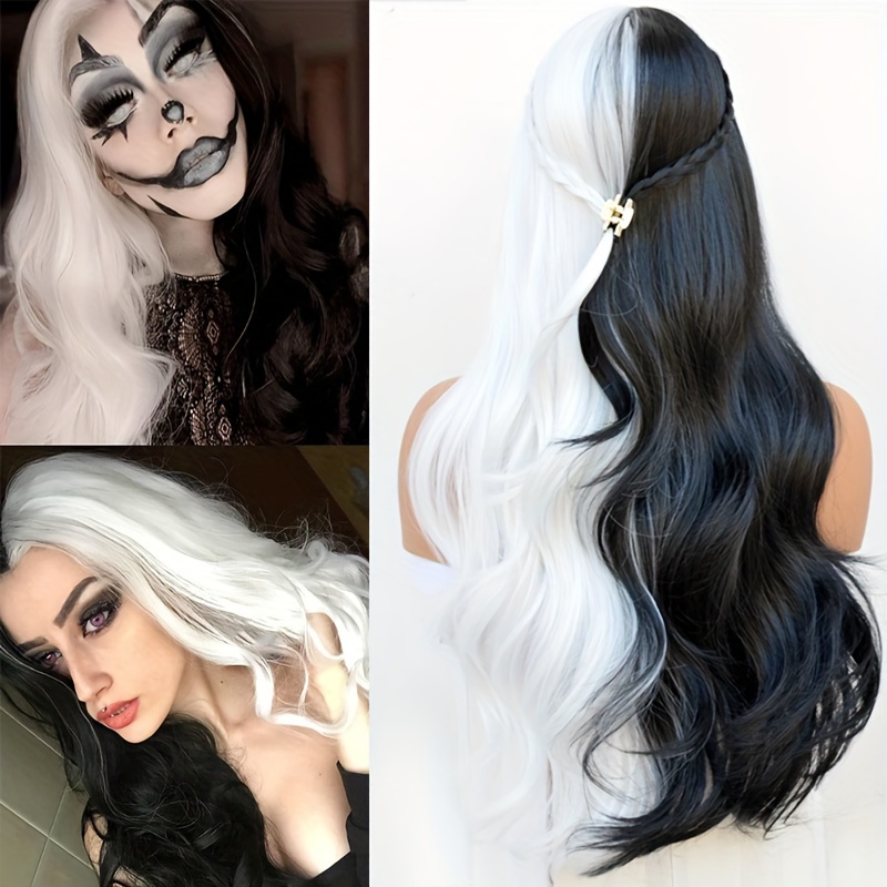 

Chic 26-inch & Half White Wig For Women - Long Body Wave, Middle Part, Synthetic Hair With Cap - Cosplay &