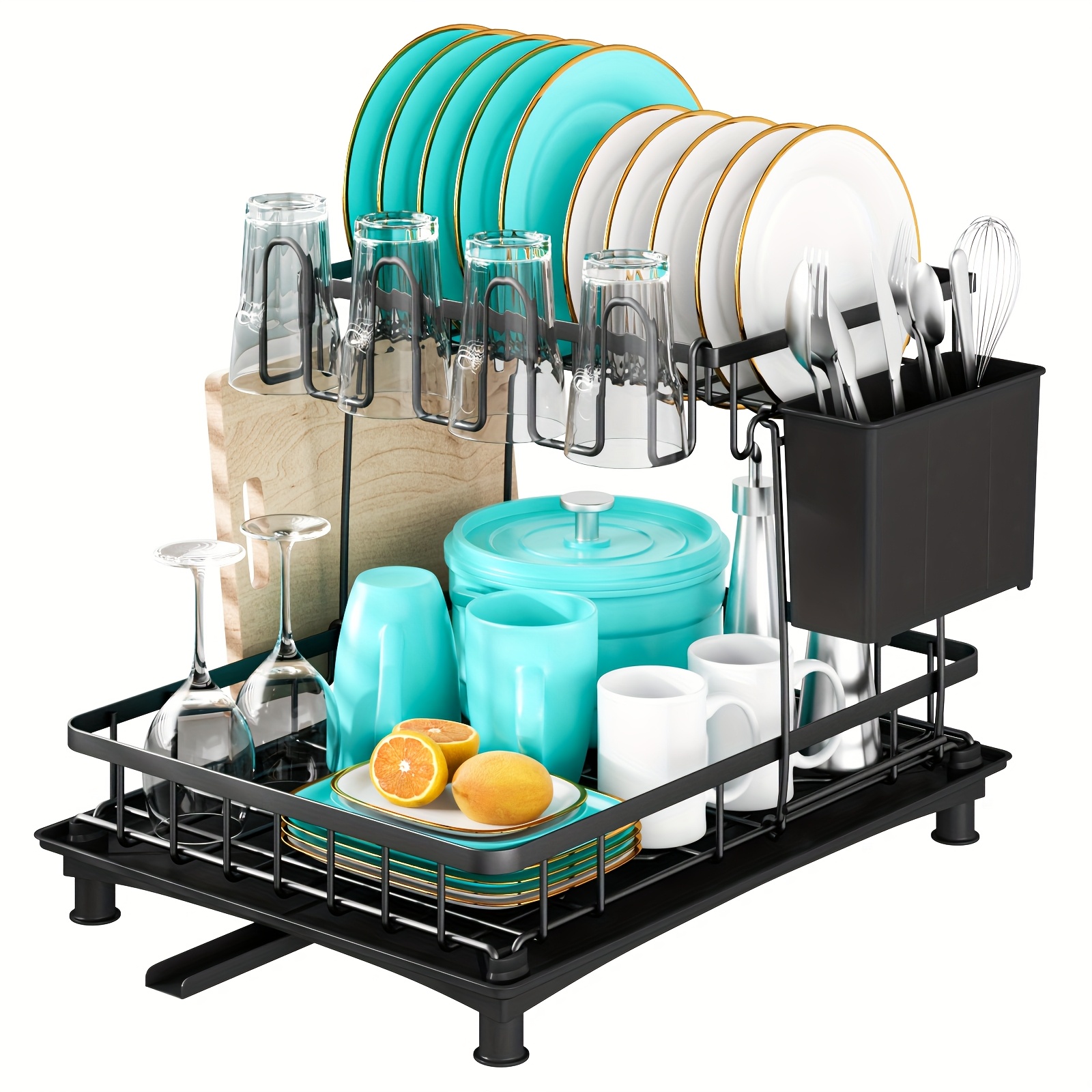 TEMU Dish Rack, 2-tier Dish Rack With , Dish Drying Rack With Utensil Holder And Cup Holder, Kitchen Dish Rack Organizer, Kitchen Dish Storage Rack,