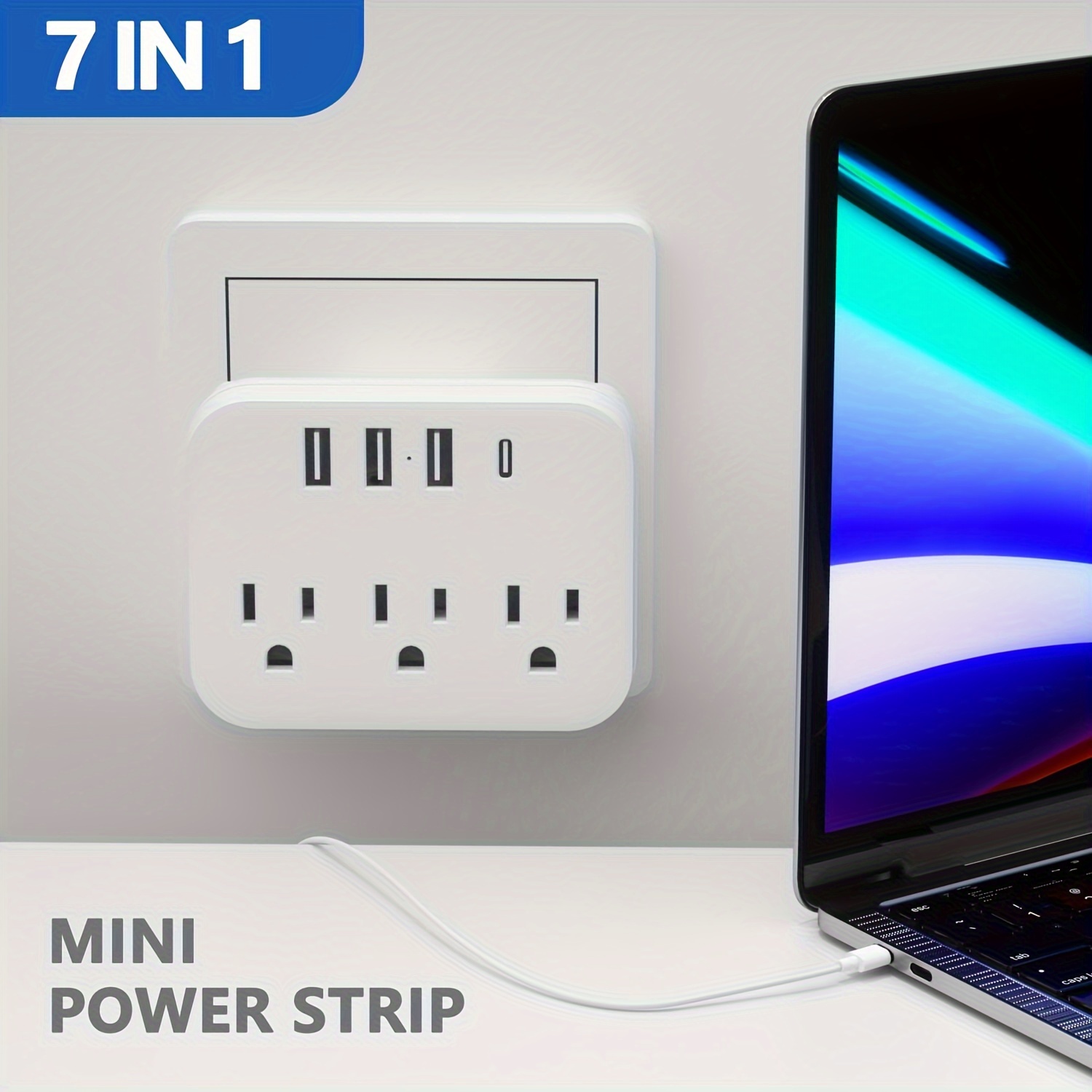 

1pc Multi-outlet Power Extension, Us Power Travel Adapter With 3 Usb Ports, 3 Ac Ports And 1 Type-c Port. Compact And Portable Design For Business And Travel. In White And Black.