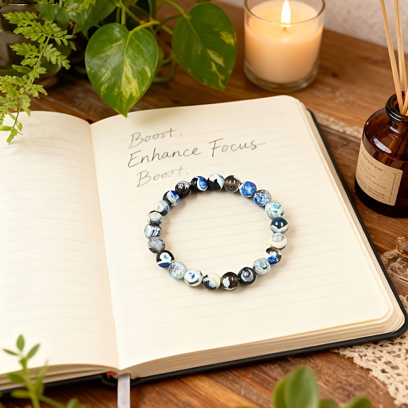 Blue Agate Stone Bracelet with Adjustable Elastic Rope