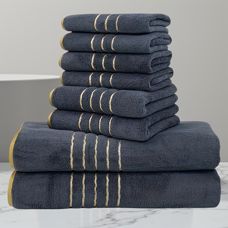 TEMU Set di asciugamani decorativi a righe premium da 8 pezzi, 70 X 140 cm/27.5 X 55 pollici e 42 X 70 cm/16.5 X 27.5 pollici, per bagno, palestra,