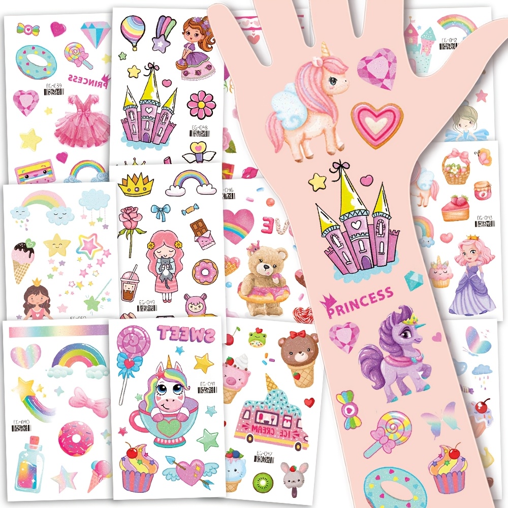 12 Sheets Glitter Dream Princess Tattoo Stickers