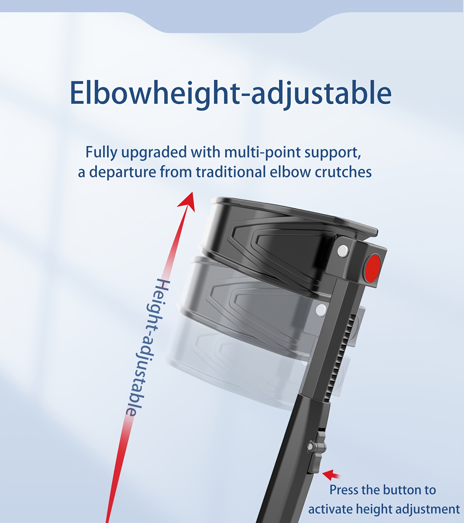 Rotatable Elbow Crutch, Portable Foldable Telescopic Elbow Rest, Rehabilitation Assistive Elbow Cane, Multi-Point Support Comfortable Underarm Crutch