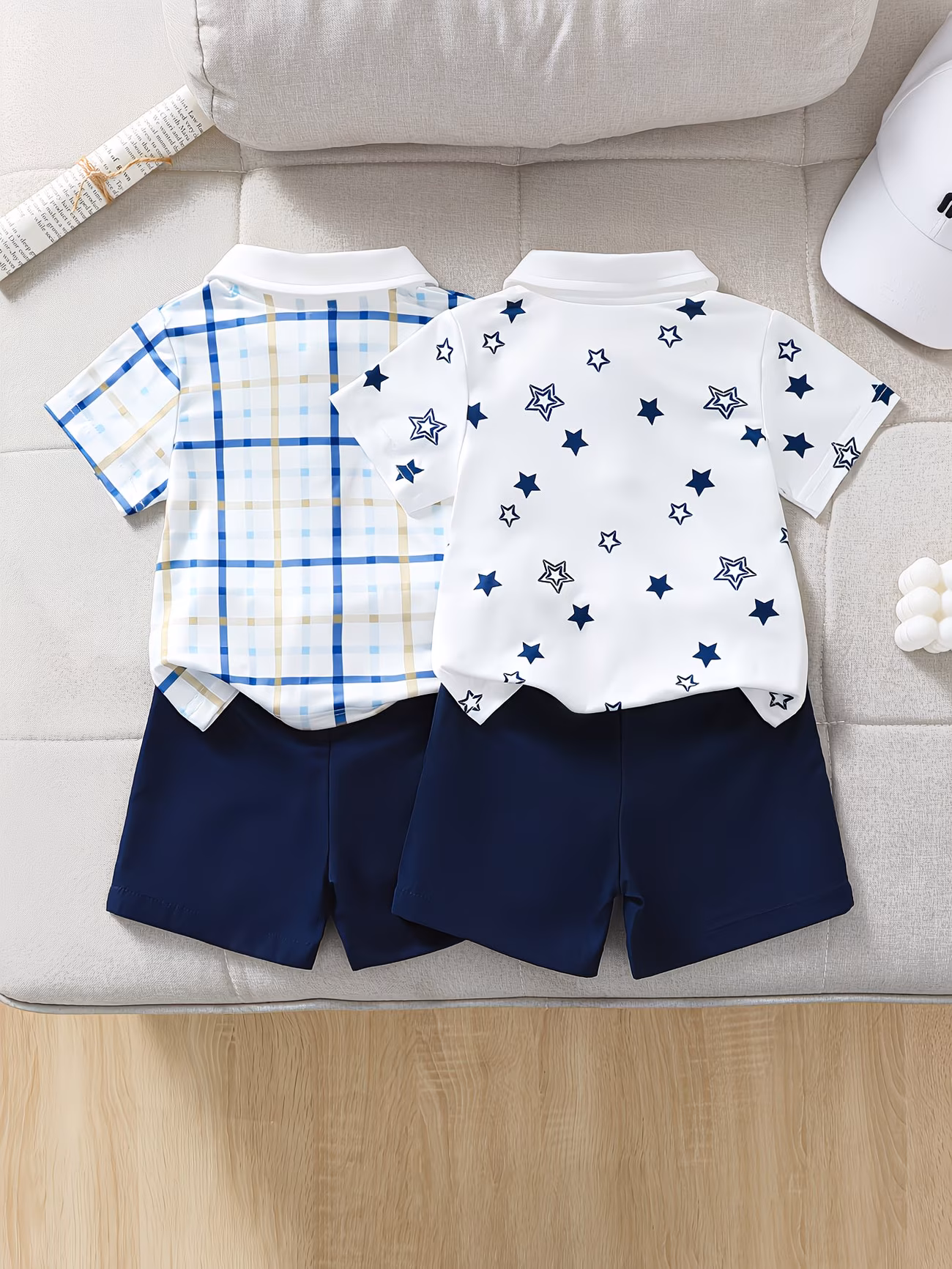 ensemble dété 6-36 mois pour enfant de style , ensemble décontracté et 4 pièces : chemise à manches courtes à ouverture semi-ouverte avec et imprimé + short uni, parfait pour lextérieur 2
