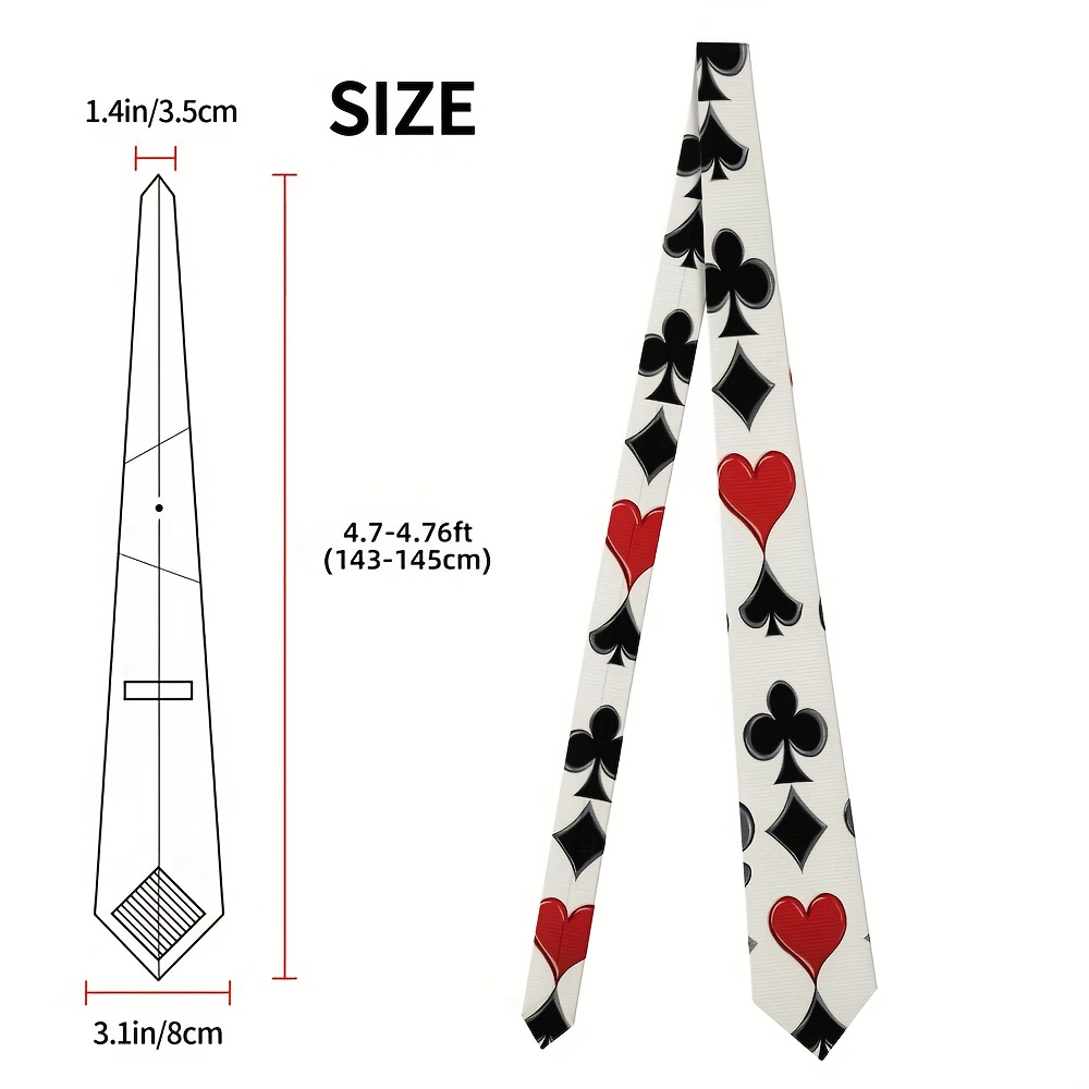 E-shop ., Bedruckter Unisex-Herren-Krawatte, Lustige Krawatte mit Spielkarten-Rot-Schwarz-Anzug-Druck, Strapazierfähiges Polyester, für Abschlussbälle