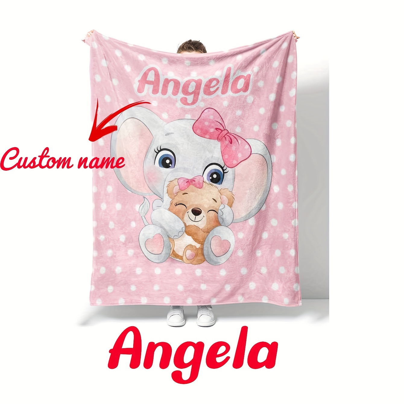 

Custom Name Pink Elephant Flannel Throw Blanket - Soft, Cozy & Reversible For Couch, Bed, Camping | Perfect Gift For All Seasons