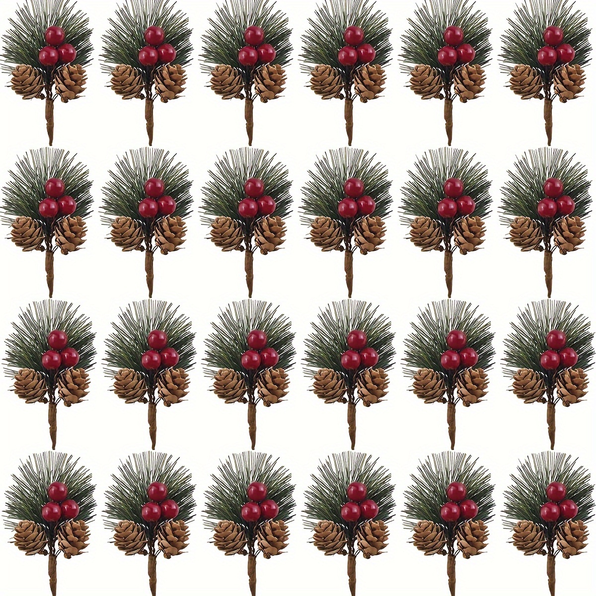 24pcs Artificial Pine Branches With Stems - Sprays For Diy Christmas Tree, Wreath & Holiday Decor Crafts