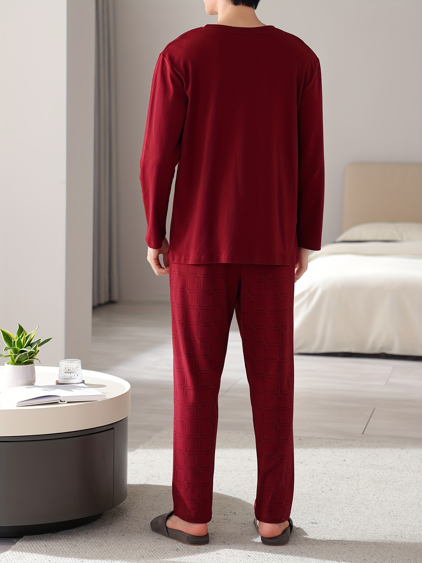 Red Men's Pure Cotton Pajamas Spring and Autumn Long Sleeve Birthday Year Christmas New Year Large Size Home Clothes Round Neck Casual Suit