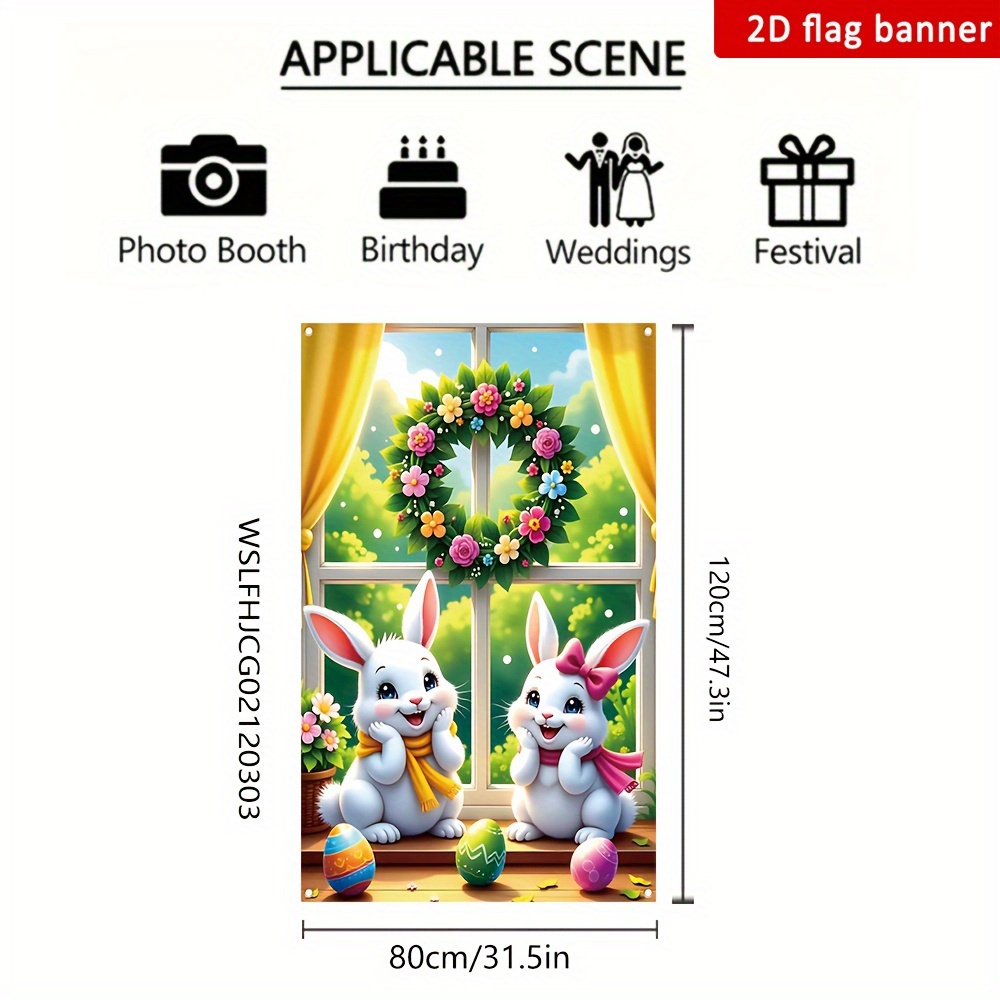 TEMU 1pc, 2d Flat Easter Window Cover, 120cm * 80cm/47.2in * 31.4in, Polyester Material, Easter Curtain Decoration Flag Suitable For Large Party