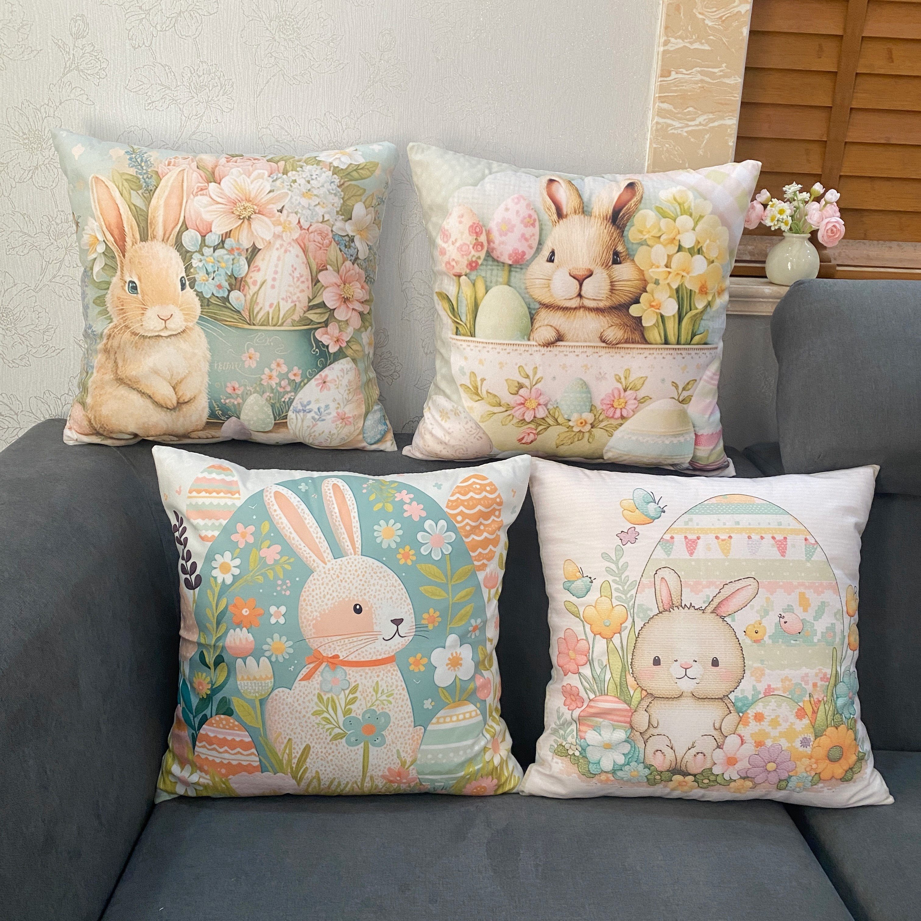 

1pc Happy Easter Eggs Rabbit Soft Pillowcases, Decorative Throw Pillow Covers, For Living Room Bedroom Couch Home Sofa Farmhouse Decor Party Without Pillow Insert, 17.7inch*17.7inch