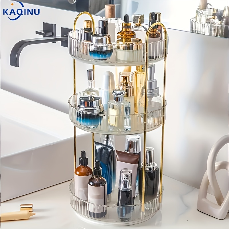 

1pc 360° Rotating Makeup Organizer, Adjustable Skincare Perfume Holder Rack, Large Capacity Cosmetic Storage Box, Multipurpose Rotating Storage Rack, Bathroom Accessories