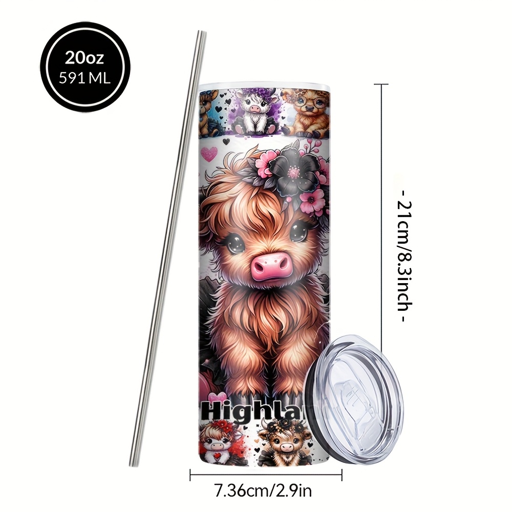 TEMU 1 Pcs 20oz Stainless Steel Insulation Water Bottles, Cartoon 3d Yak Tumblers With Lid And Straws, Suitable Hot Coffee, Cold Drink, Gift, Party, Christmas Gift