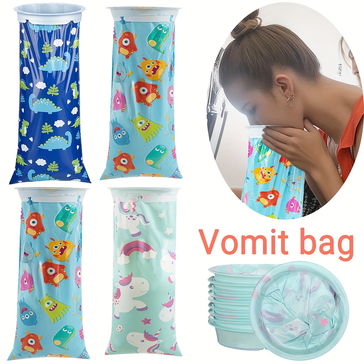 TEMU 1 Random Color Cartoon-patterned Vomit Bag, Fun Cartoon Portable Disposable Emergency Vomit Bag, Sickness Vomit Storage Bag, Practical Bag For