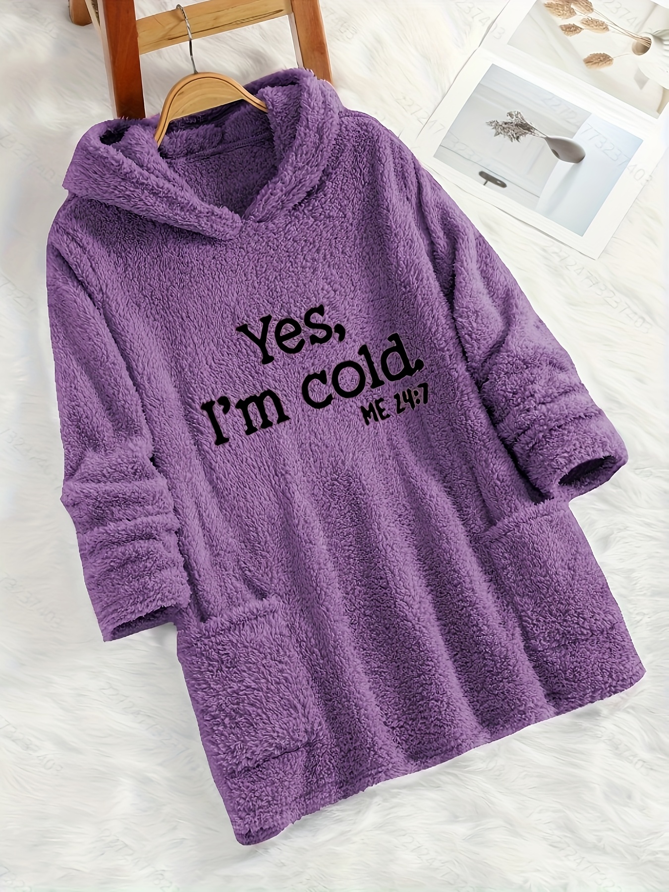 womens yes im cold printed teddy bear hooded sweatshirt 100 polyester relaxed fit long sleeve pullover with double pockets cozy fleece lined casual winter top for fall   2