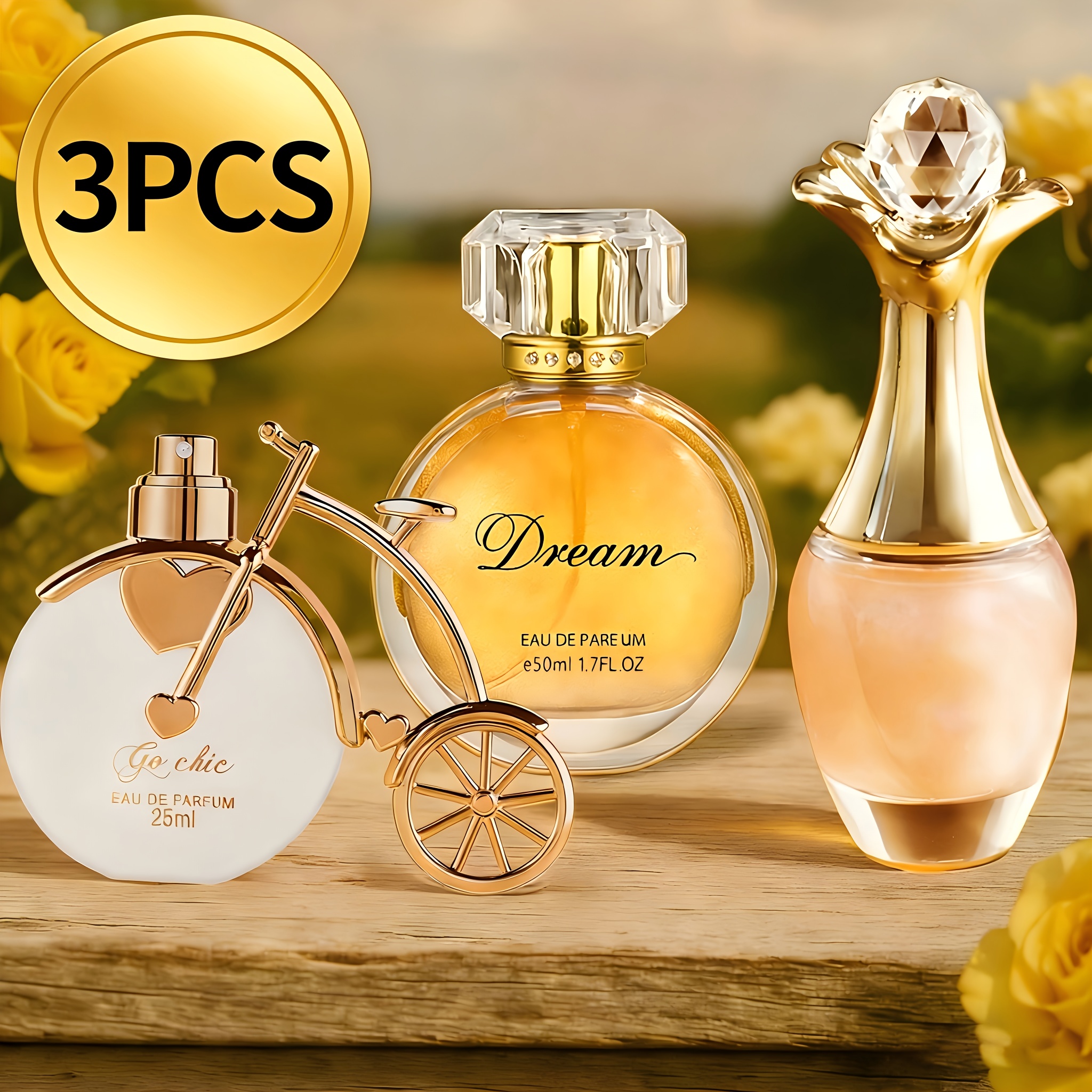 a set of 1 or 3 womens perfumes featuring elegant bottles and long lasting scents blending the fragrances of rose and orchid   perfumes are perfect for dates and parties and make   holiday gifts Product details 0