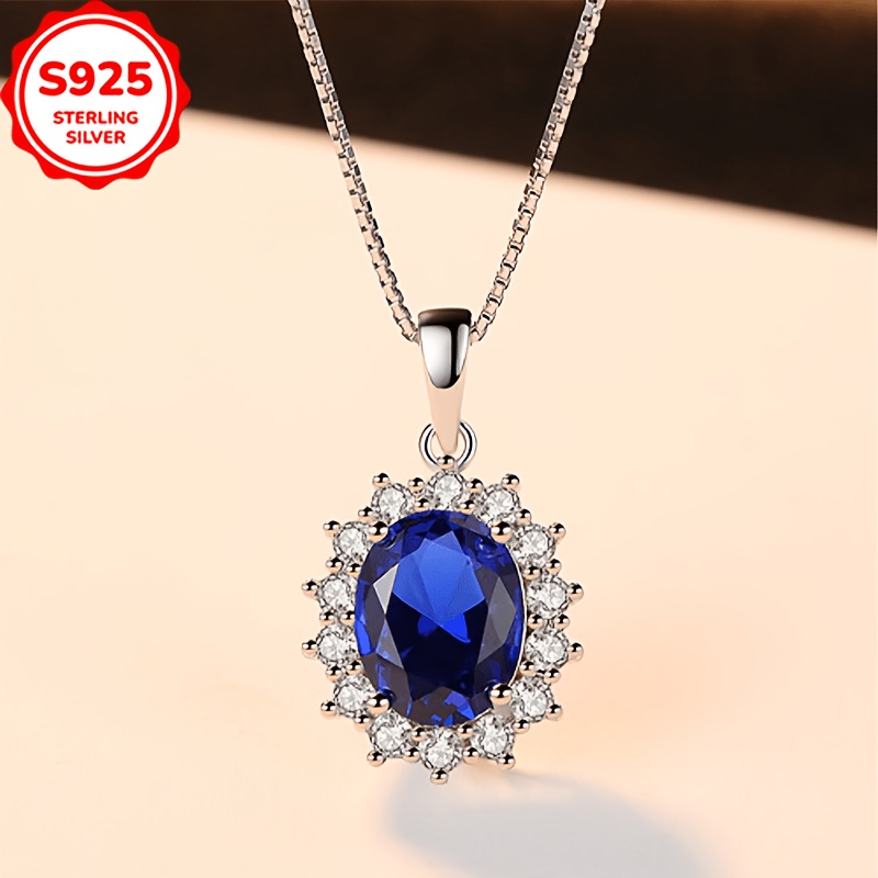 S925 Premium Blue Oval Pendant Necklace, Elegant Gift
