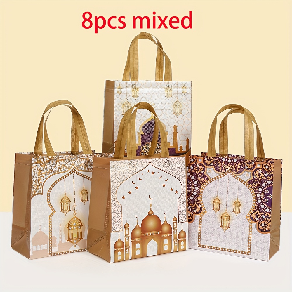 Image of Ramadan For Gift Bags With Handles Non Woven Mubarak Gift Bags Tote Bags For Eid Al-fitr Gifts Bag