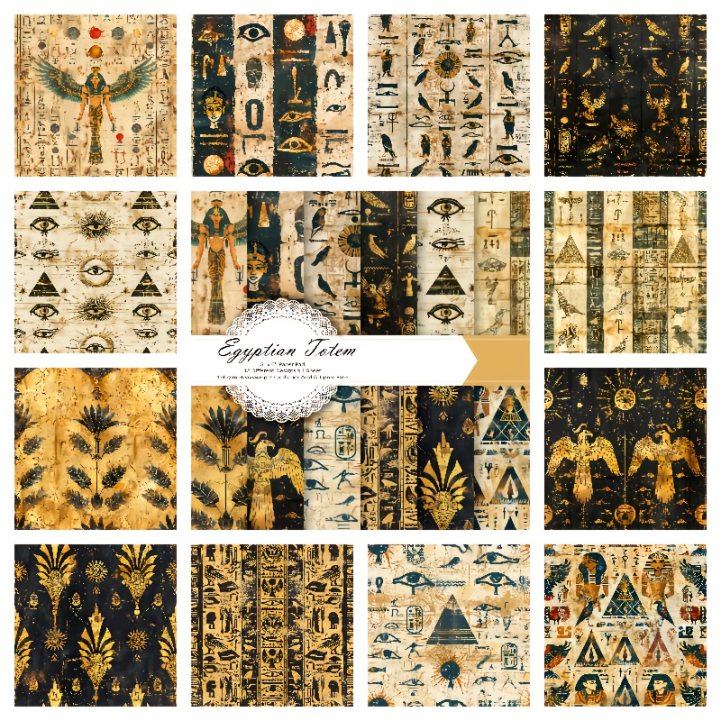 Image of Egyptian Totem Designer Paper Pad - 12 Sheets, 6x6 Inch, Egypt Theme Scrapbooking Paper For Crafts, Album, Planner, Gift Wrapping, And Decorative Projects